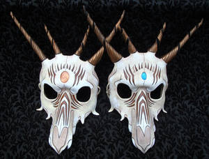 Pair Of Southwestern Dragon Skull Leather Masks