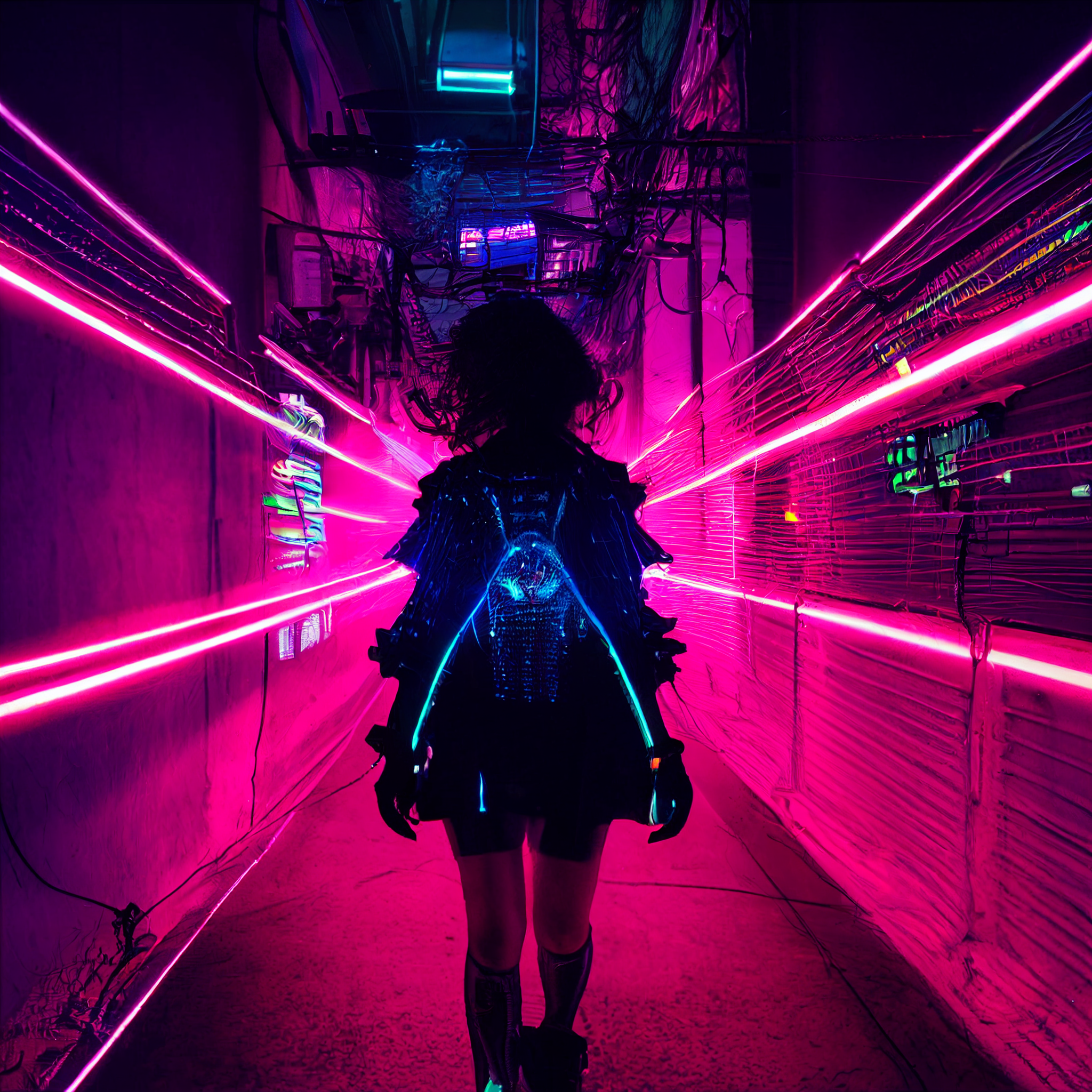 Regulator a Cyberpunk woman fused with luminescent