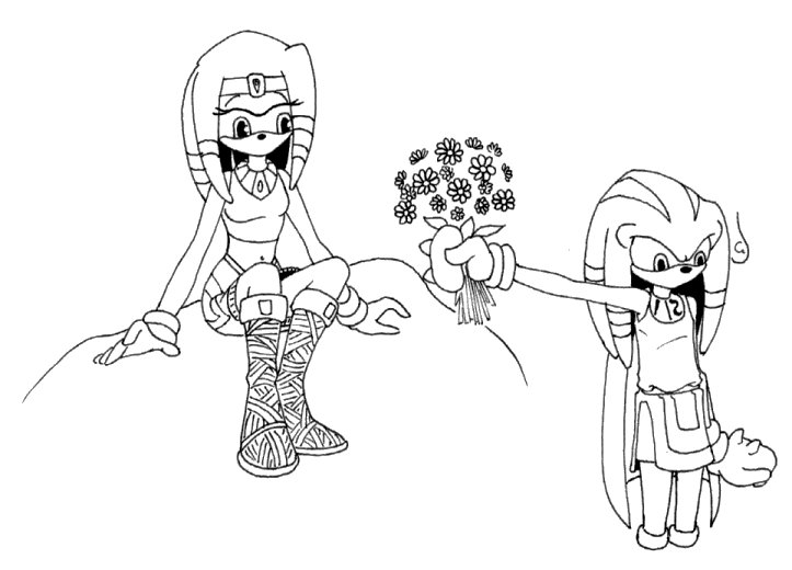 Knuckles giving Tikal Flowers