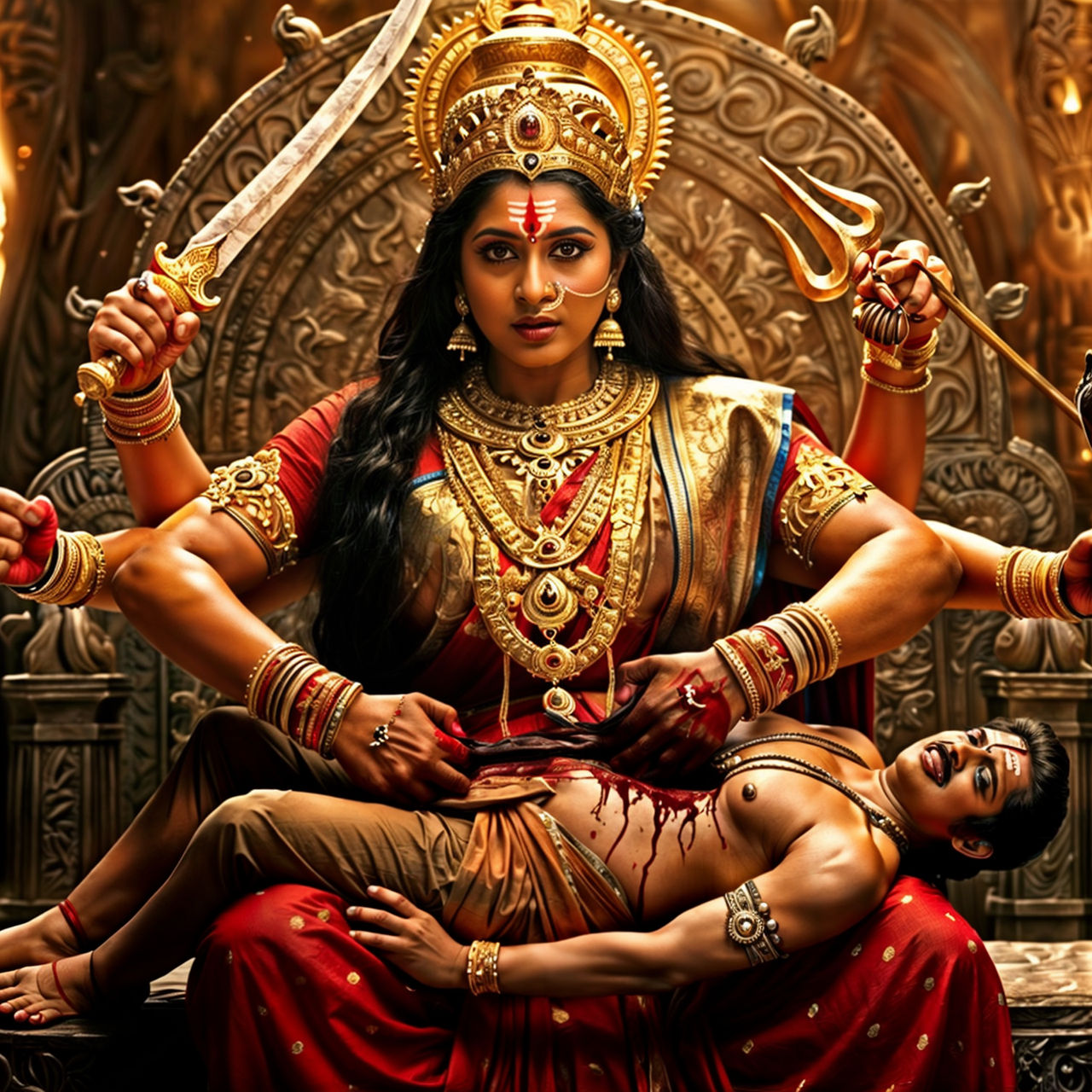 Goddess Durga ripping open demon's belly by fortd on DeviantArt
