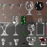 Wine Glasses, Bottles And Tops PNG Stock