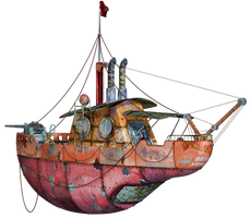 Steampunk Flying Tug Boat 02 PNG Stock