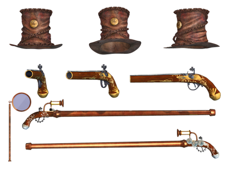 Steampunk Hat Cane Pistol and Monacle