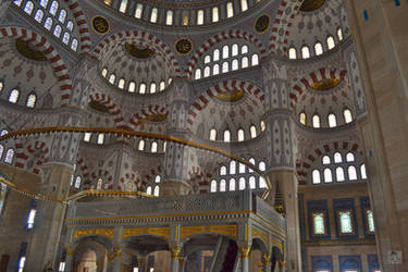 Interior of Sabanci Mosque in Adana, Turkey.