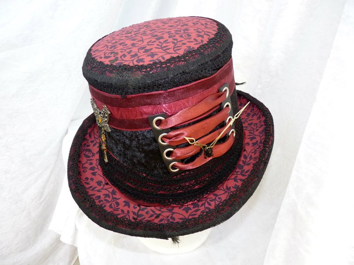 black and red steam punk hat