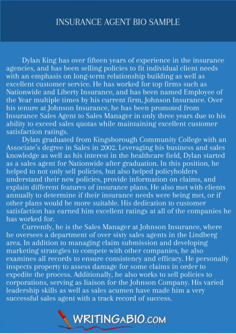Insurance Agent Bio Sample by WritingaBioSamples on DeviantArt