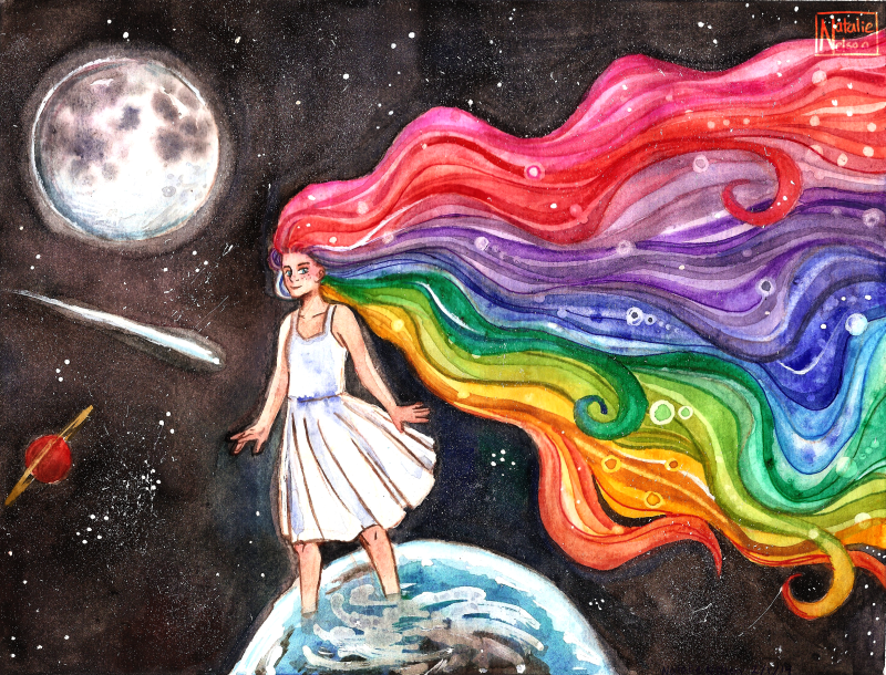 Rainbow Hair Space Girl