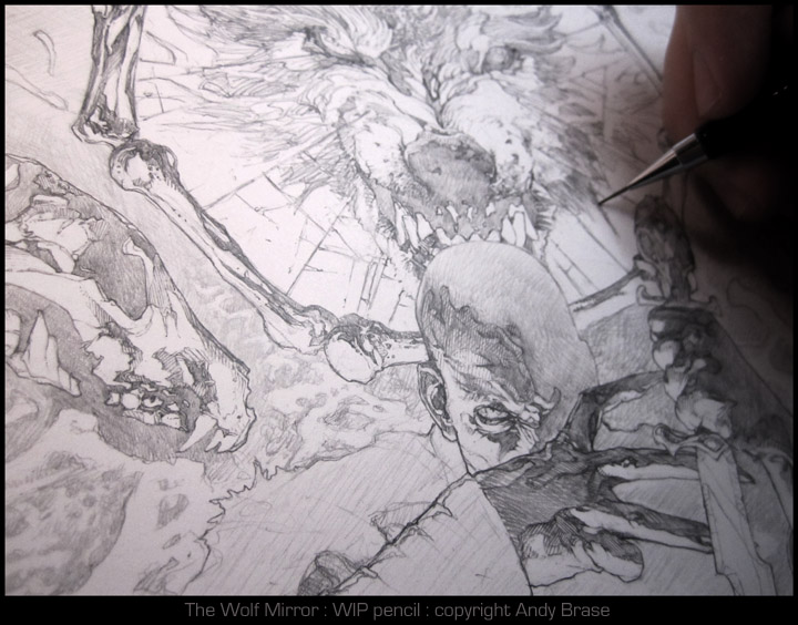 The Wolf Mirror- Pencil WIP by andybrase