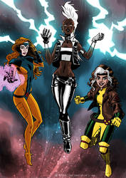 Fanart of Storm, Jean Grey and Rogue by nautilebleu