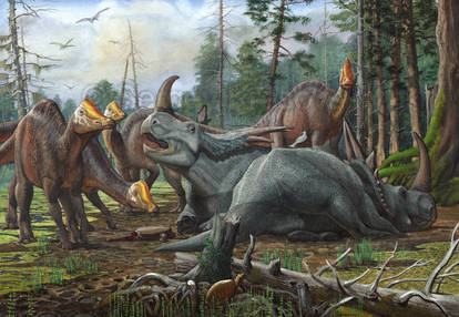 Rubeosaurus and young Hypacrosaurus