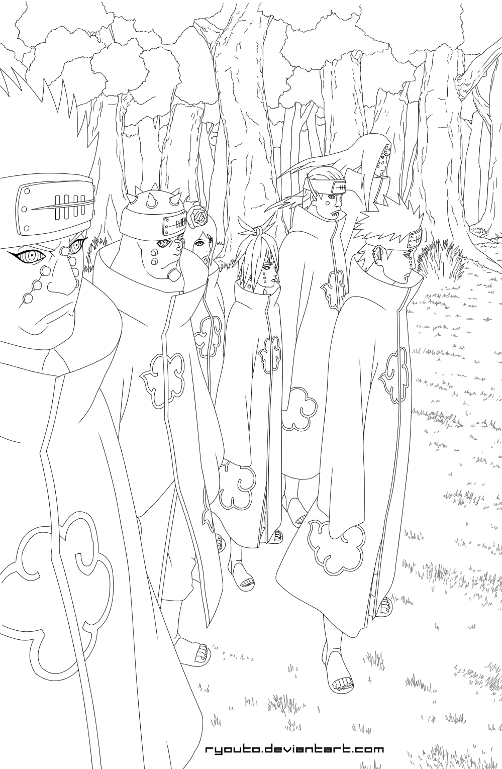 6 paths of Pein+Konan Lineart