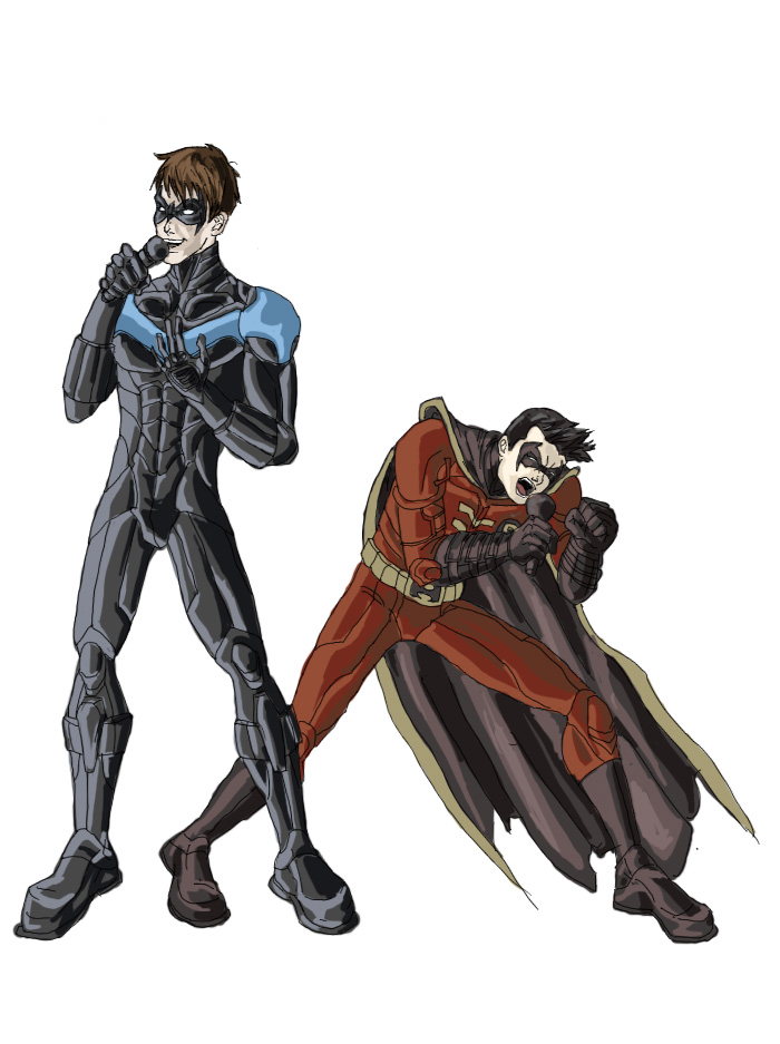 Nightwing and Robin singing