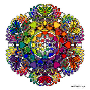 Valentine Mandala drawing 58 Rainbow Coloured