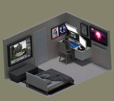 Late night isometric room render two