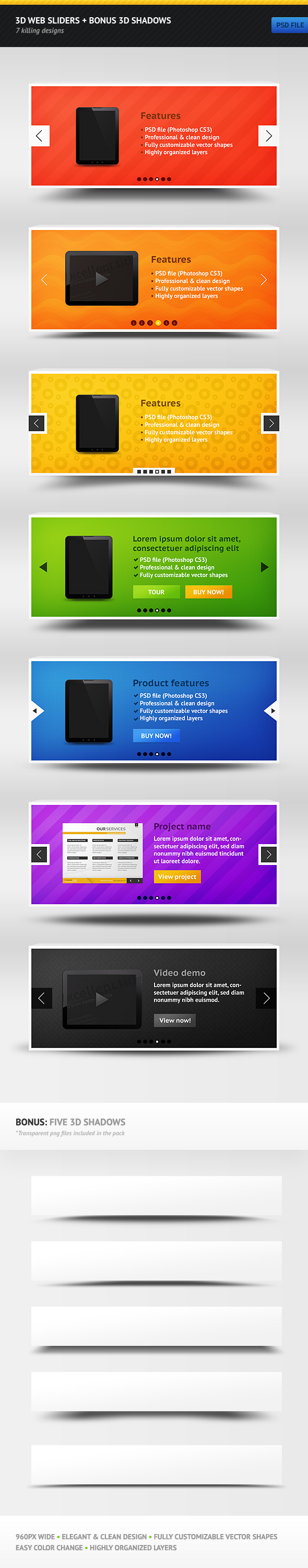 3D Web Sliders + Bonus Shadows