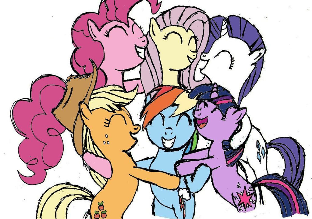 Mane Six Hugging