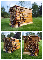 3 Drawer, hand carved Ivy chest...