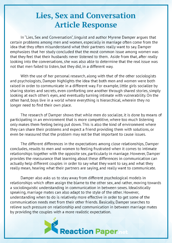 Article Reaction Example Article Response Sample by ReactionPaperSamples on DeviantArt