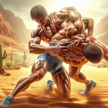 Intense Wrestling in the Desert