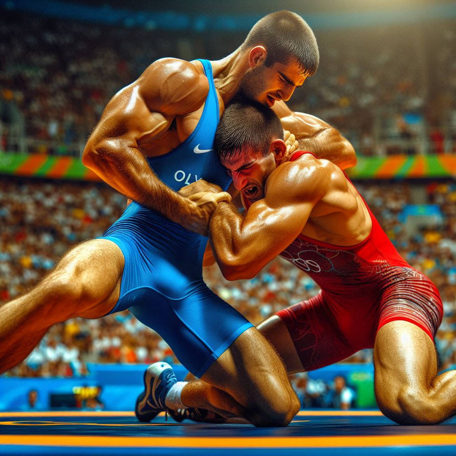 Impressions Muscular Male Athletes Wrestling by ArtofMuscles2024 on