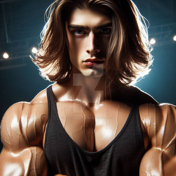 Young Man with Well-Trainend Massive Muscles