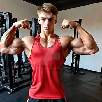 Young Man shows his tense Biceps Peaks