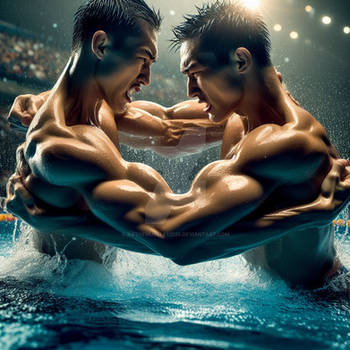 Water Wrestling Muscular Wrestlers