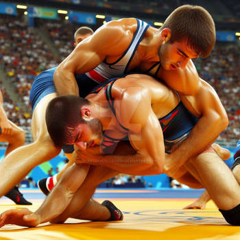 Impressions Muscular Male Athletes Wrestling