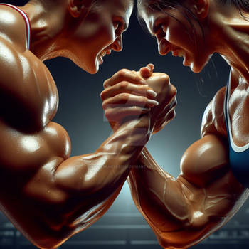 Intense Armwrestling Muscular Strong Women