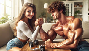 Look, I'm stronger than my boy-friend - hi, hi!