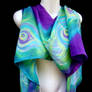 Turquoise Amethyst Peacock Hanpainted Silk Scarf