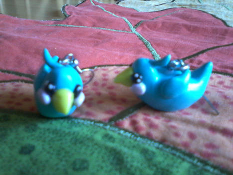 Hand Made Polymer Clay Blue Bird Earrings