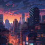 vibrant pixelated city scene