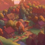 tranquil village at dusk pixelart
