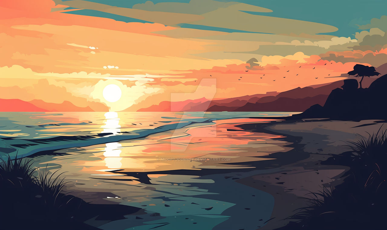 Tetradic Tranquil Beach Sunset By Midgptjourney On DeviantArt tetradic-tranquil-beach-sunset-by-midgptjourney-on-deviantart