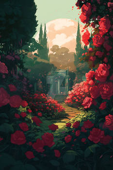 lush rose garden sunset