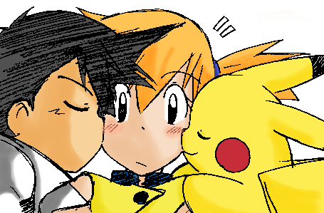 Ash, Misty and Pikachu Kisses