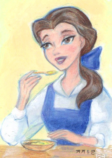 Belle Eating Breakfast