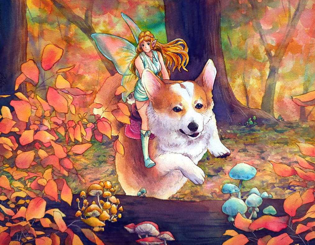 Commission: Welsh Corgi and her Fairy Queen