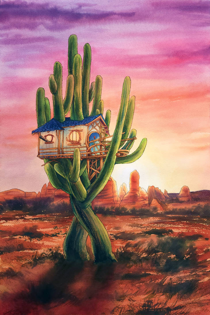 Commission: Cottage on a Walking Cactus