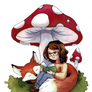 Commission: Mushrooms, Fox and a Book