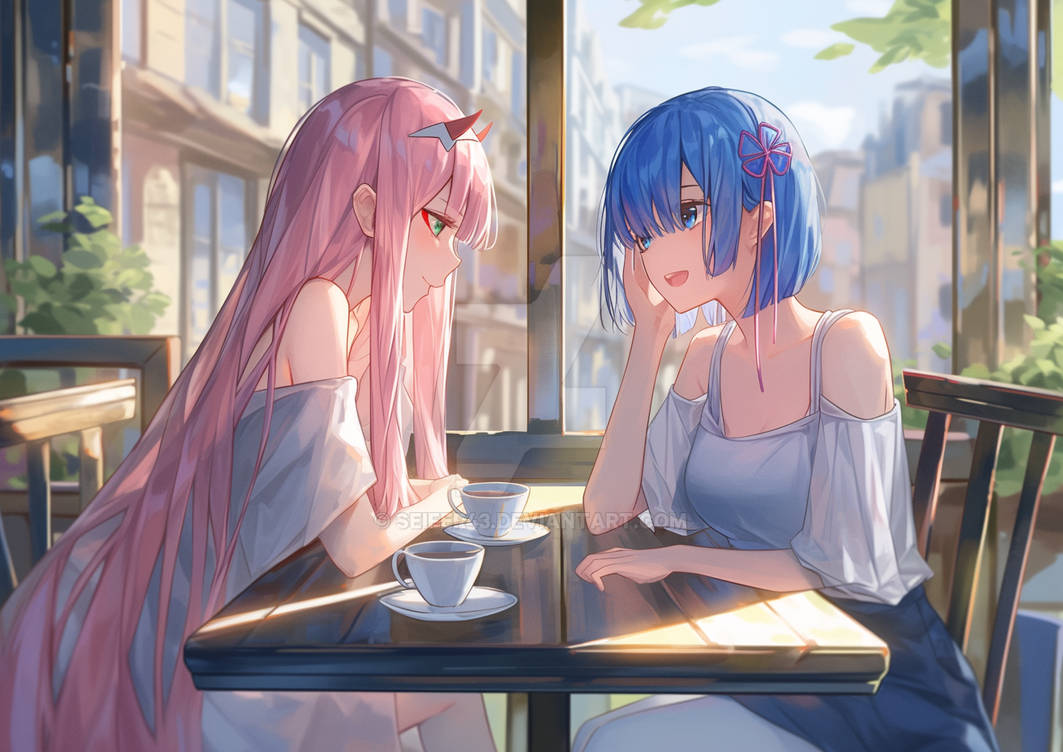 Zero Two And Rim Rem and Zero Two meet at the cafe by Seifer43 on DeviantArt