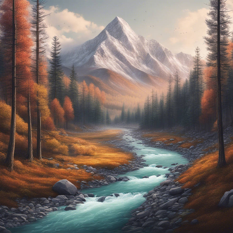 A mesmerizing nature with river flow and sprinkles