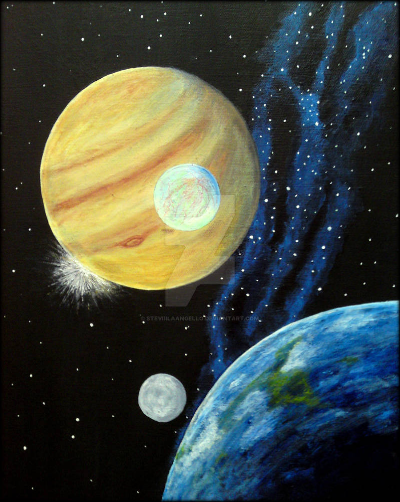 Acryl Painting... Earth-Moon-Jupiter-Europa