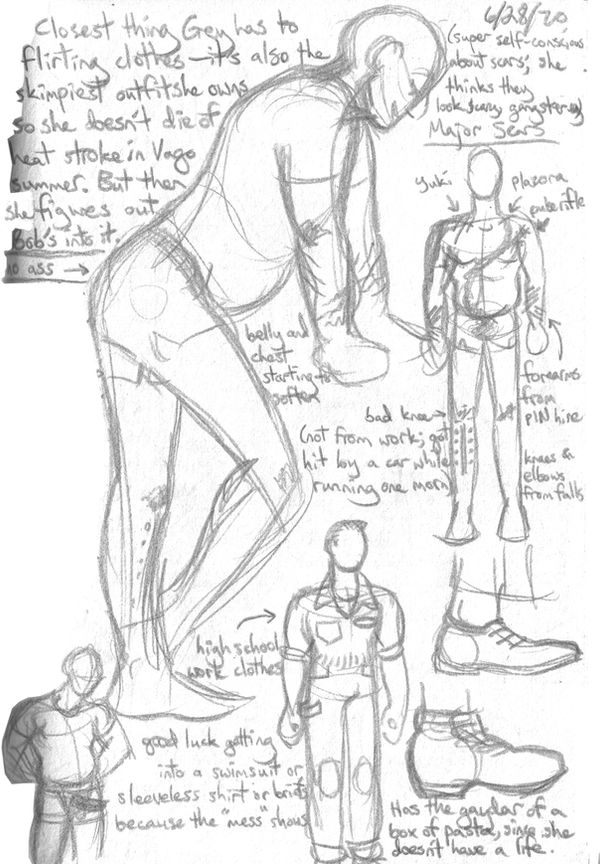More of Grey's clothing references, these her off-the-clock clothes: cable-knit and argyle sweaters, slacks, and collared shirts to hide the scars at her neck.
