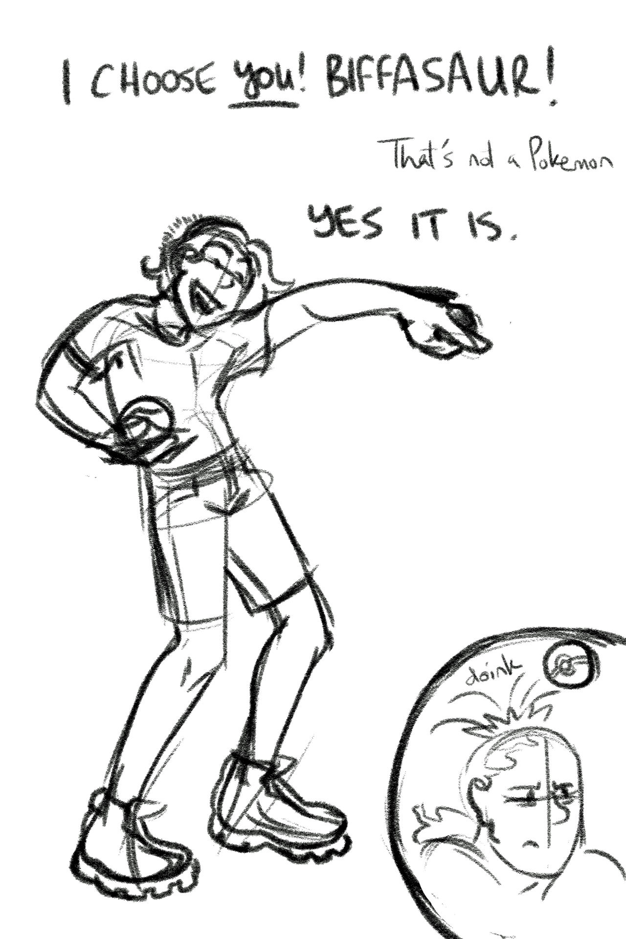 The same, but instead of clean inks, it's scribbly digital pencil. Mori's face is more ridiculous, but Biff looks more properly disgruntled in pen.