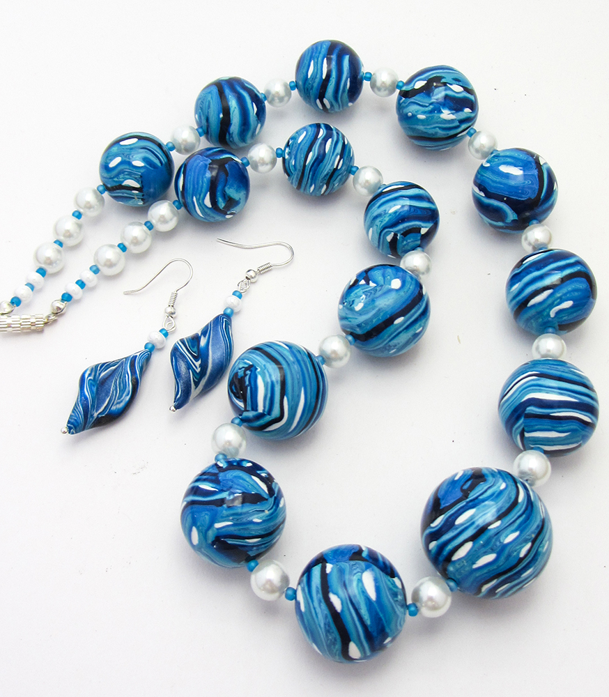 Polymer Clay Blue Bead Necklace