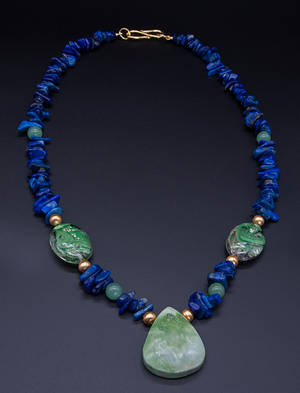 Necklace green blue lapis lazuli jade by Ravensilver