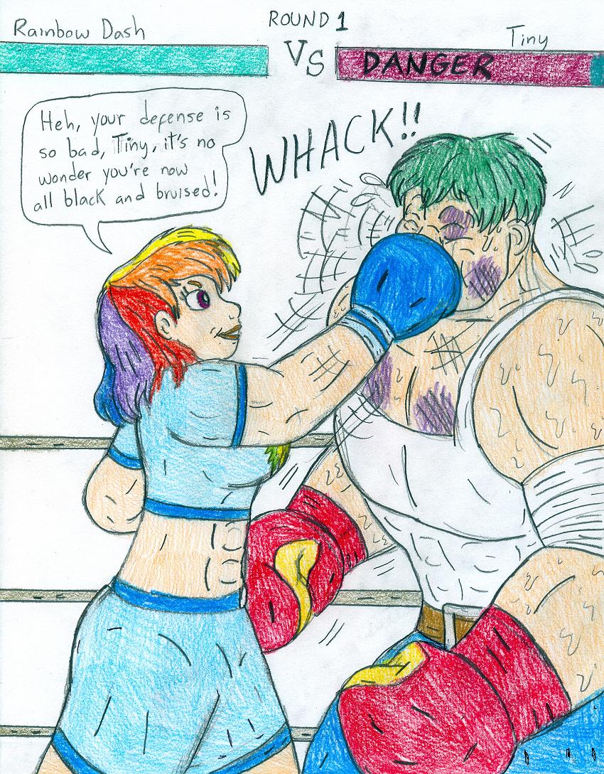 Boxing Human Rainbow Dash vs Tiny