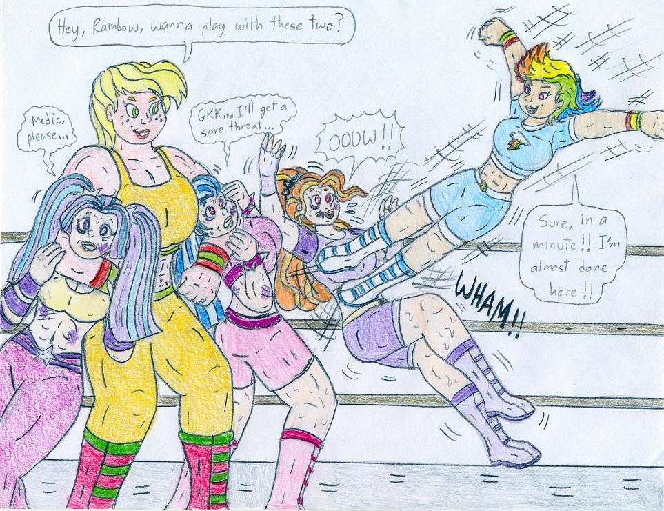 Wrestling Human AJ and RD vs Dazzlings